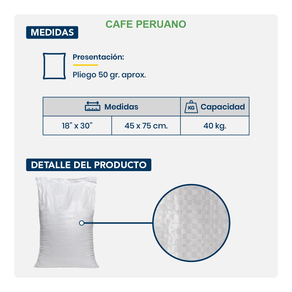 SACO TEJIDO BLANCO 40 KG.