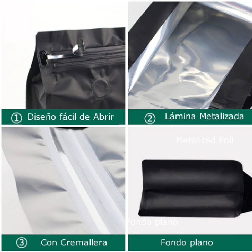 Bolsa fondo cuadrado de pie de aluminio laminado mate con cremallera